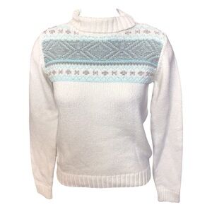 Lole White and Gray Patterned Turtleneck Sweater